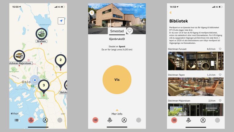 Skjermbilder fra den nye Oslonøkkelen-appen