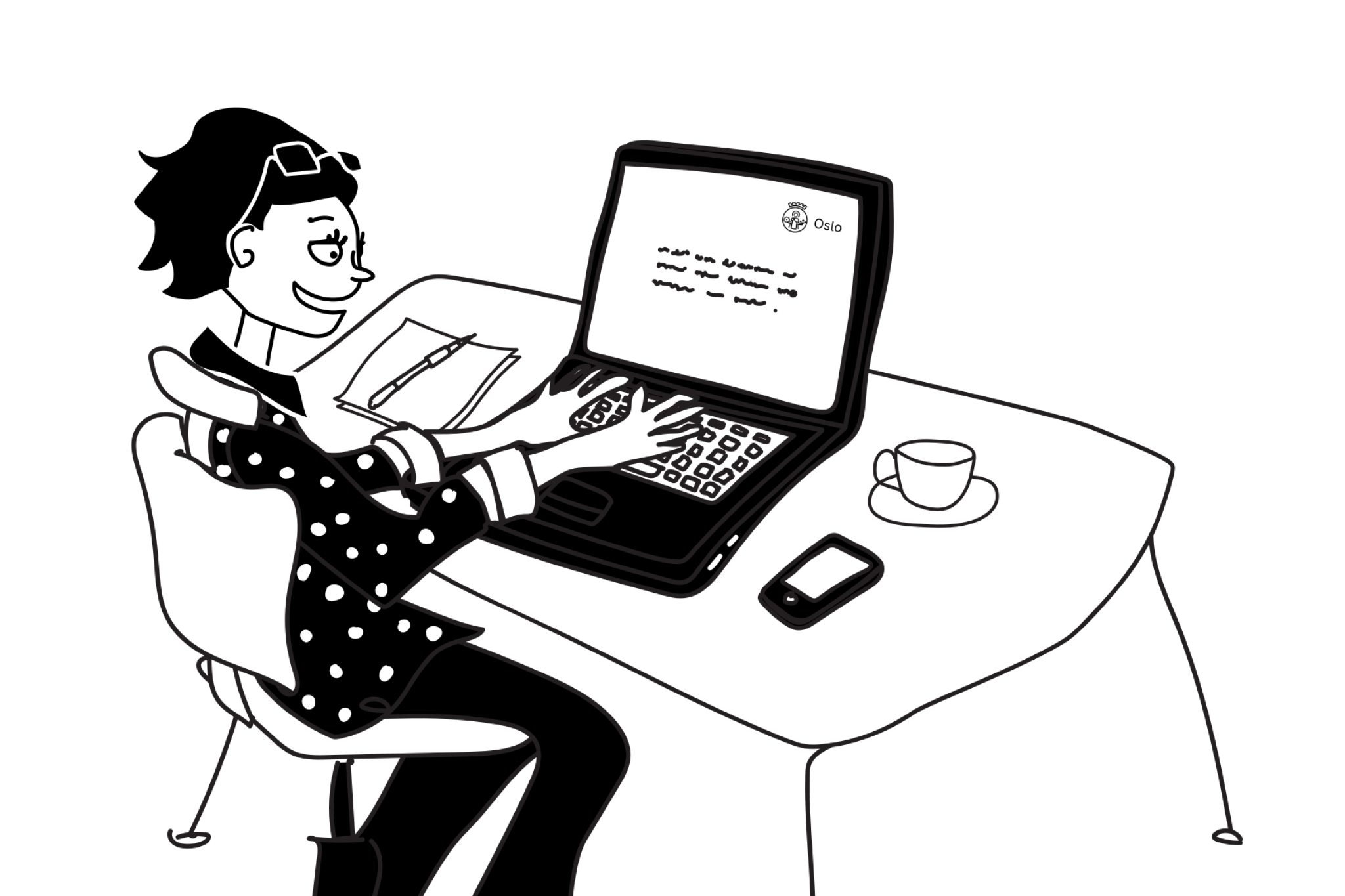 Ansatt foran pc på skrivebord