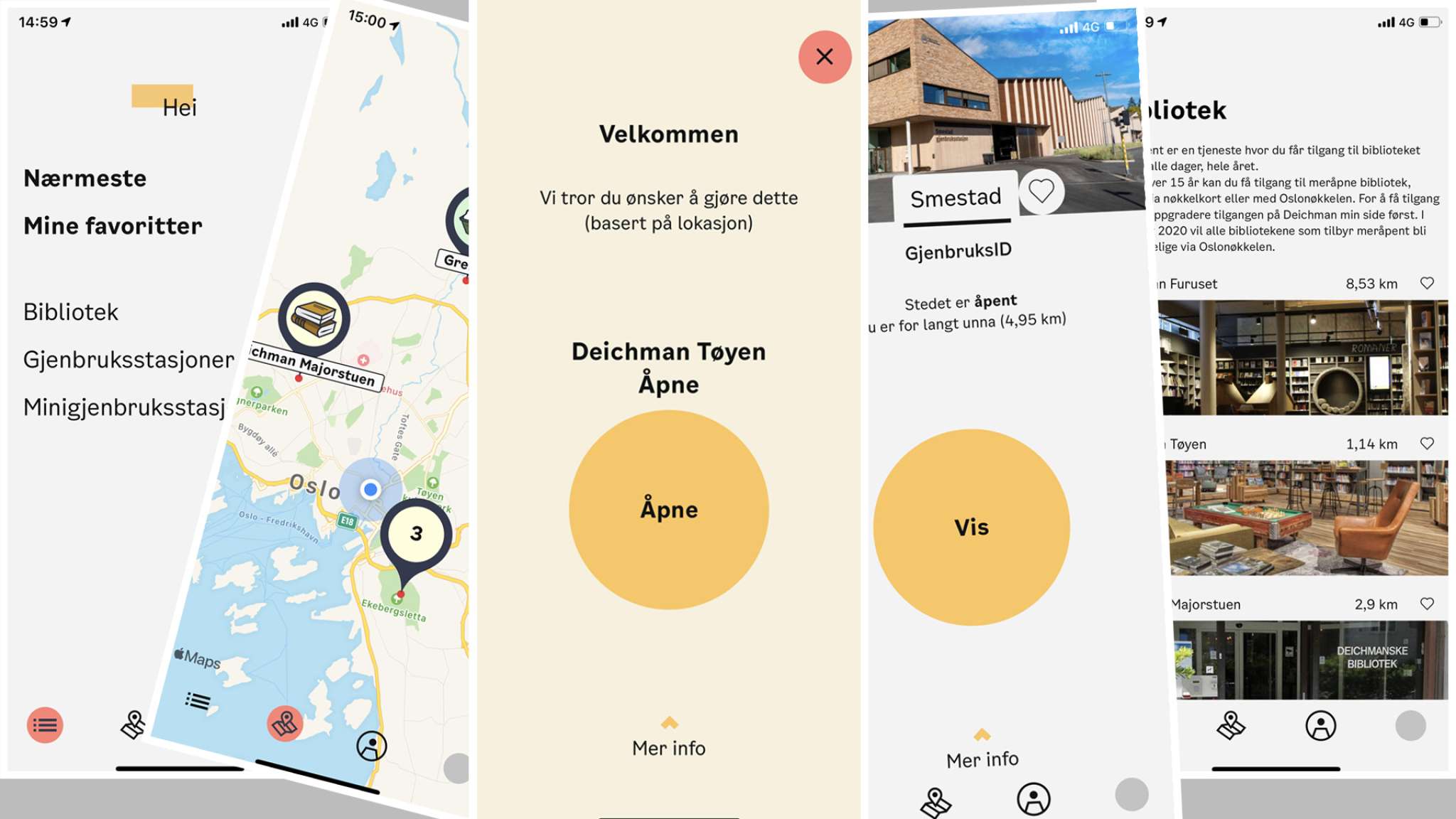 Skjermbilder fra appen som viser hvordan Oslonøkkelen ser ut